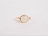 14K Rose Gold Round Moonstone Ring with Diamonds by Miss Mimi