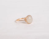 14K Rose Gold Round Moonstone Ring with Diamonds by Miss Mimi