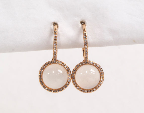 14K Rose Gold Round Moonstone and Diamond Dangles by Miss Mimi