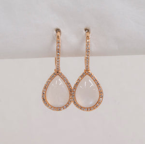 14K Rose Gold Pear Moonstone and Diamond Dangles by Miss Mimi