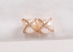 14K Rose Gold Pearl and Diamond Earrings by Miss Mimi