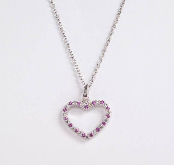 Sterling Silver Heart Pendant with Pink and White Cubic Zirconia