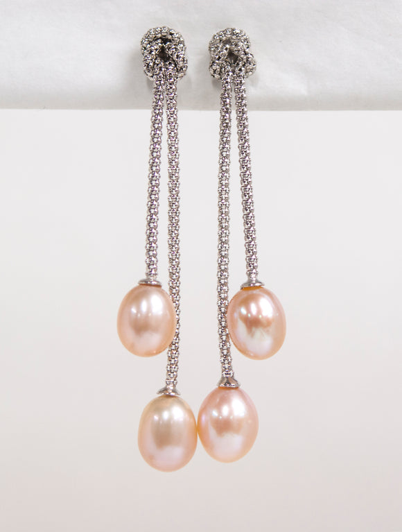 Sterling Silver Peach Pearl Dangle Earrings
