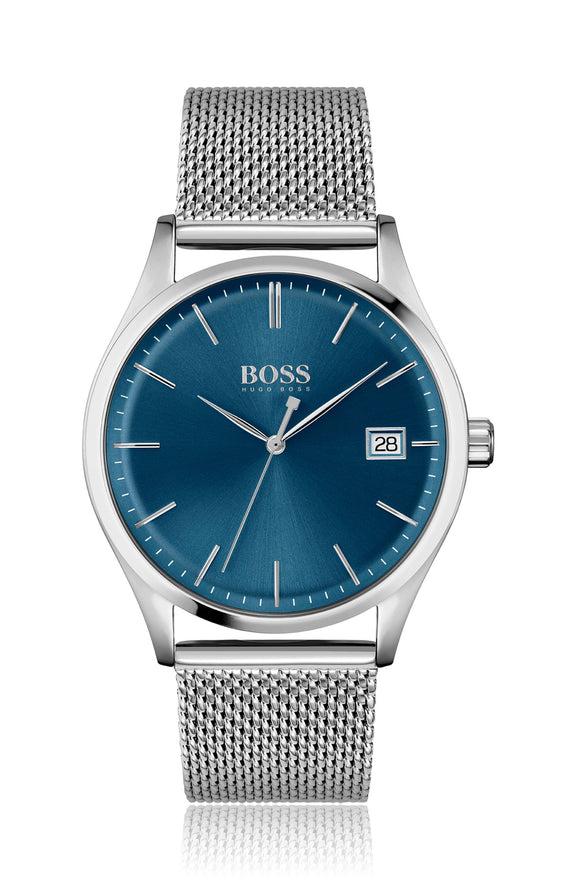 Hugo Boss Blue Dial Watch with Mesh Bracelet