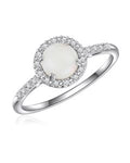14K White Gold Opal Ring with Diamond Halo