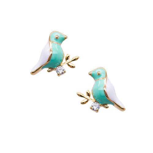 Gold Plated Enamel Bird Stud Earrings