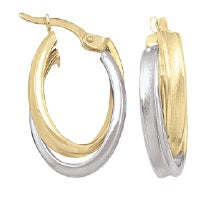 10K Two-tone Oval Hoop Earrings